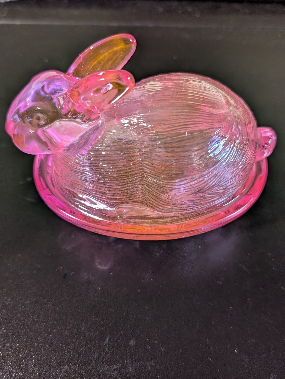 Glass Bunny Butter Candy Dish in Pink